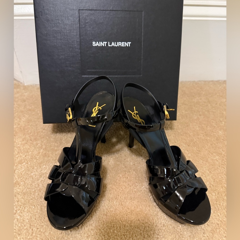NEW! YSL Tribute T-Strap Black Patent Leather Heels - 6.5 - Picture 6 of 11